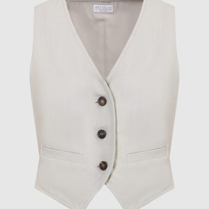 Gray linen waistcoat with monil chain Brunello Cucinelli