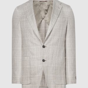 Beige checkered wool, silk and linen jacket Canali