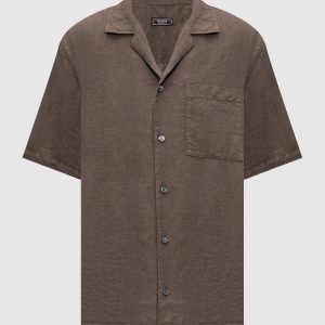 Brown shirt with short sleeves made of linen Peserico