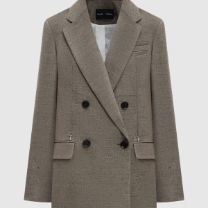 Hadley brown double breasted mélange jacket with linen PROENZA SCHOULER