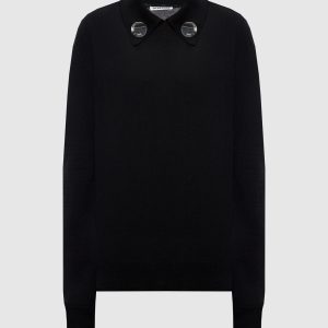 Black wool jumper with logo-engraved metal brooches Jil Sander