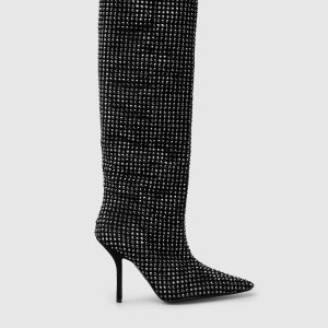 Black suede boots in Swarovski crystals Eddy Daniele