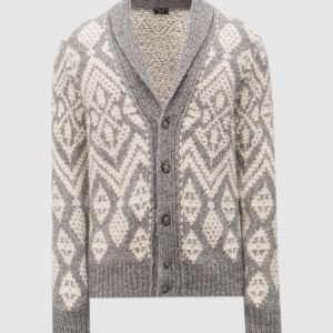 White cardigan with alpaca wool pattern Peserico