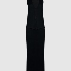 A black suit made of a waistcoat and a skirt made of linen Babe Pay Pls