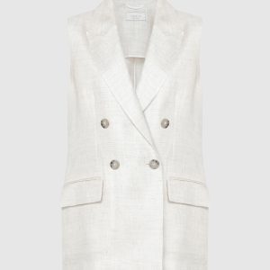 Beige double-breasted waistcoat with linen Peserico