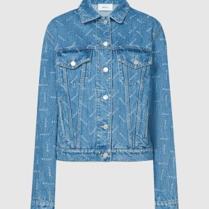 Blue denim jacket with a logo print Bally