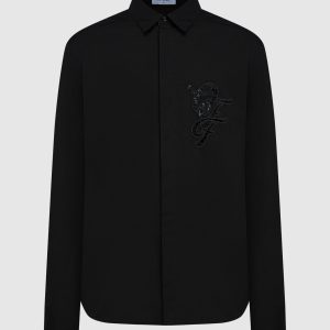 Black shirt with openwork logo embroidery Off-White