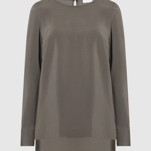Khaki silk blouse with manil chain Brunello Cucinelli