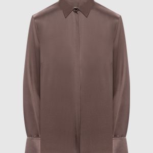 Brown silk blouse with monil chain Peserico