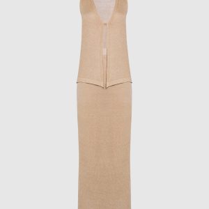 A beige suit made of a vest and a skirt made of linen Babe Pay Pls