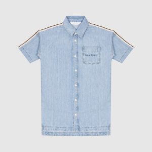 Children's blue denim shirt dress with logo Palm Angels