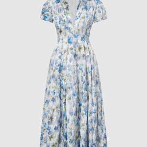 White midi dress in floral print Philosophy di Lorenzo Serafini
