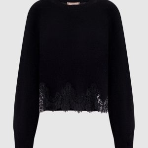 Black wool jumper with lace Twinset