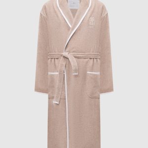Beige terry robe with embroidered emblem Brunello Cucinelli
