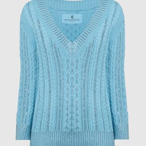 Blue pullover with a textured pattern with crystals Ermanno Scervino