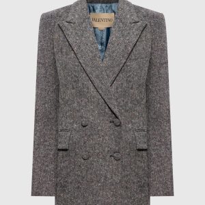 Gray double-breasted jacket with wool Valentino