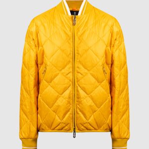 Yellow quilted down jacket with metallic logo Stilnology