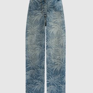 Blue jeans in a branded woven pattern with a vintage effect Palm Angels