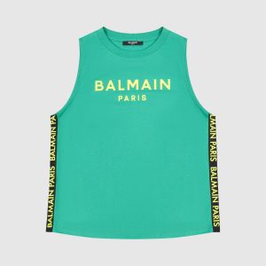Children's green t-shirt with textured logo Balmain