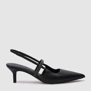 Black leather slingbacks with monil chain Brunello Cucinelli