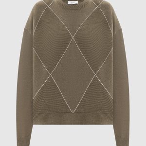 Green wool, silk and cashmere jumper with monil chain Peserico