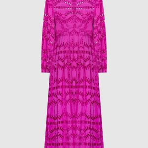 Kaika pink dress with broderie embroidery Charo Ruiz