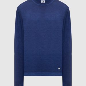 Blue wool jumper with logo patch C.P. Company