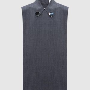 Gray wool top with logo-engraved metal brooches Jil Sander