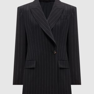 Black double-breasted jacket with striped wool and monil chain Brunello Cucinelli
