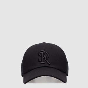Black wool cap with embroidered monogram logo Stefano Ricci