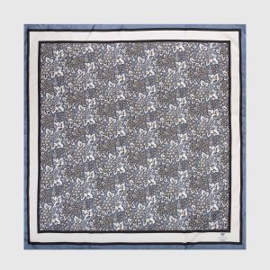 Blue silk scarf with floral print Max Mara Weekend