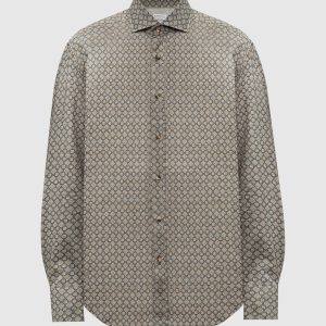 Gray shirt in a geometric pattern with a curly bottom Brunello Cucinelli