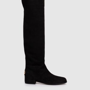 Black suede over the knee boots with logo Dolce&Gabbana