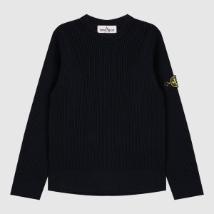 Children's blue wool sweater with logo Stone Island
