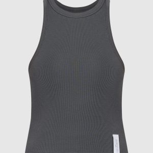 Gray ribbed top with logo patch Rokh