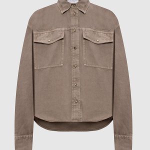 Brown denim shirt with linen Brunello Cucinelli
