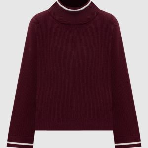 Burgundy cashmere and silk sweater with monil chain Brunello Cucinelli