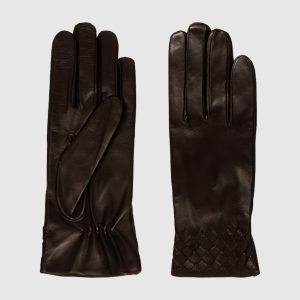 Brown leather gloves with braiding Babe Pay Pls