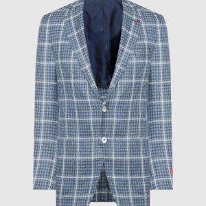 Blue wool, silk and linen check blazer ISAIA