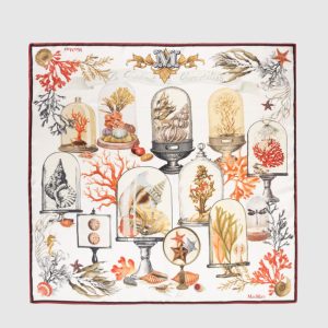 White silk scarf with Cabinets of Curiosities print Max Mara