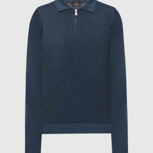 Blue wool and silk patterned polo shirt Enrico Mandelli