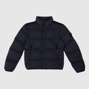 Children's blue quilted down jacket with logo patch Stone Island