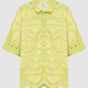 Isma green blouse with broderie embroidery Charo Ruiz