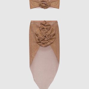 Beige top and skirt suit with crystals Santa Brands