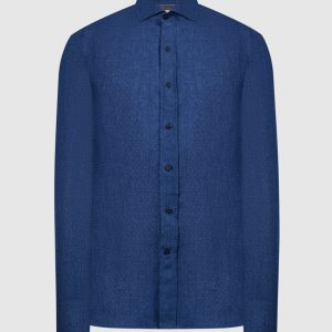 Blue patterned linen shirt Brunello Cucinelli