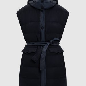 Blue elongated down vest made of silk and wool Be Florence