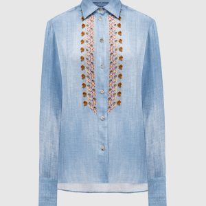 Blue blouse with textured embroidery-ornament Ermanno Scervino