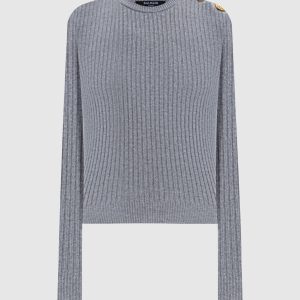 Grey ribbed cashmere and wool jumper Balmain