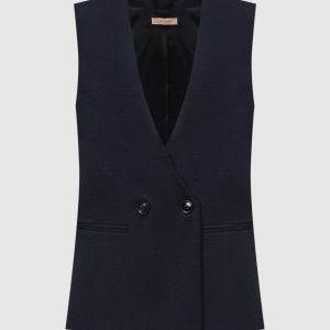 Blue double-breasted wool vest with logo Twinset