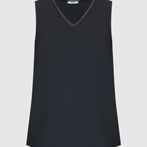 Blue silk top with monil chain Peserico